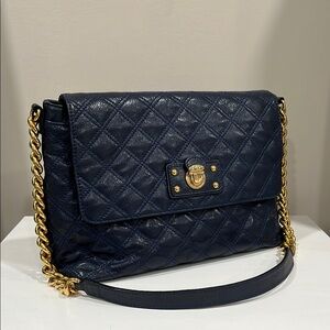 Luxurious Blue and Gold Quilted Shoulder Bag